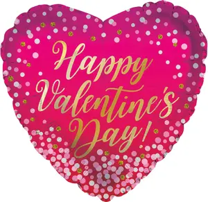 PMU Valentines Day Heart Shaped Happy Valentines Day with Confetti Dots Balloons 18 Inch Mylar Foil Balloon Proposal, Special Events, Photo Props Party Decoration and Accessories