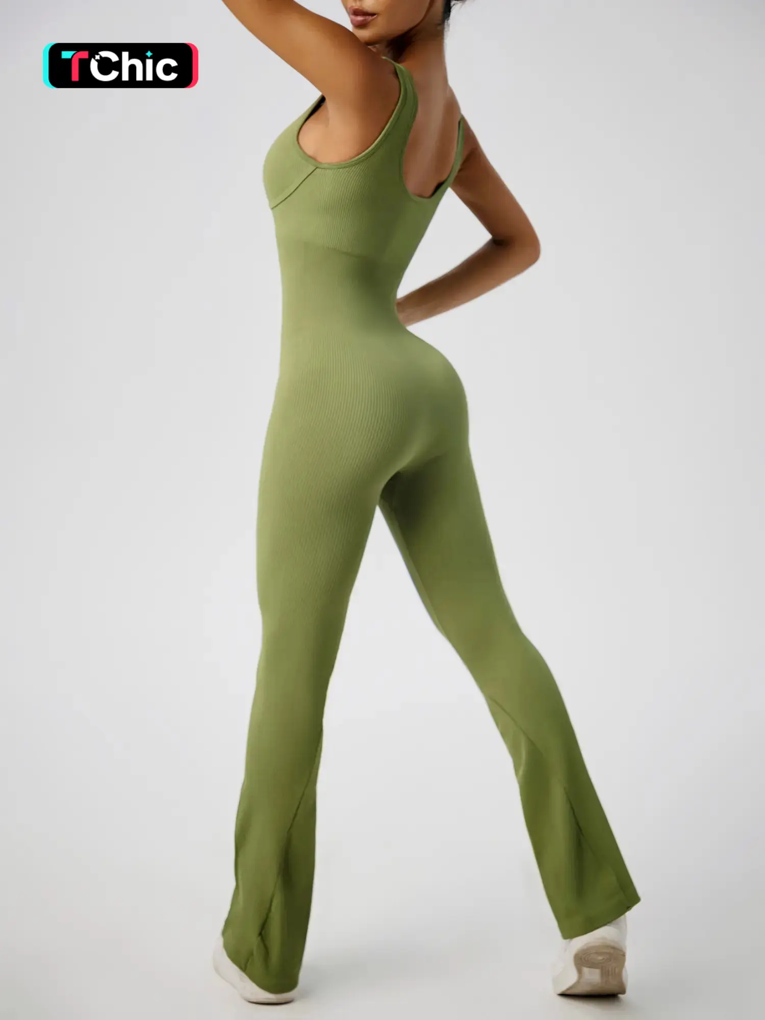 Women's Solid Ribbed Knit Sports Jumpsuit, Casual Solid Scoop Neck Jumpsuit One-piece Overalls Outfit for Yoga Gym, Summer Clothes Women, Summer Outfi