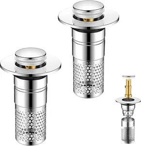 Upgrade Bathroom Sink Drain Strainer,Universal Pop-Up Sink Stopper Hair Catcher, Anti-Clog Stainless Steel Drain Filter Basket, Removable Sink Drain for Bathroom Sink Stopper Replacement