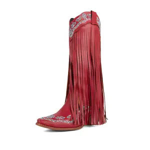 Women's Cowgirl Boots Knee High Fringe Boots