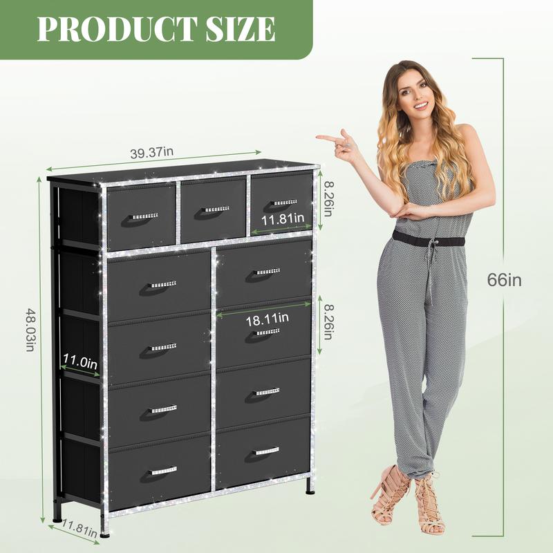 【Prime Day】9 Drawer Dresser for Bedroom, Storage Organizer with 9 Drawers, Chest of Drawers with Fabric Bins, Sturdy Metal Frame, Wood Tabletop for Guest Room, Closet, Entryway, Nursery