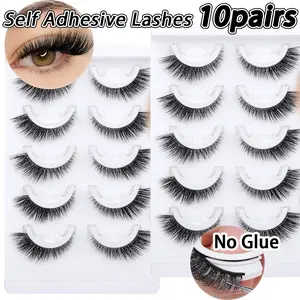 10 Pairs Self-Adhesive False Eyelashes No Glue Needed, Reusable Natural Voluminous Lashes Easy to Wear, Beginner Friendly Eye Makeup, Glueless Lashes Clusters
