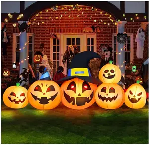 8 FT Halloween Inflatable Decorations Pumpkin with White & Red Built-in LEDs Cute Witch Hat & Different Expression Halloween Blow Up Inflatables for Outdoor Yard Garden Lawn Fall Decor Holiday Party