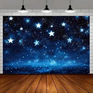 1pc 2D Flat Starry Sky Polyester Fabric Banner, Vibrant Blue-Purple Night Sky Design, No Electricity Required, Cool Home & Party Backdrop, Ideal for Birthday Supplies