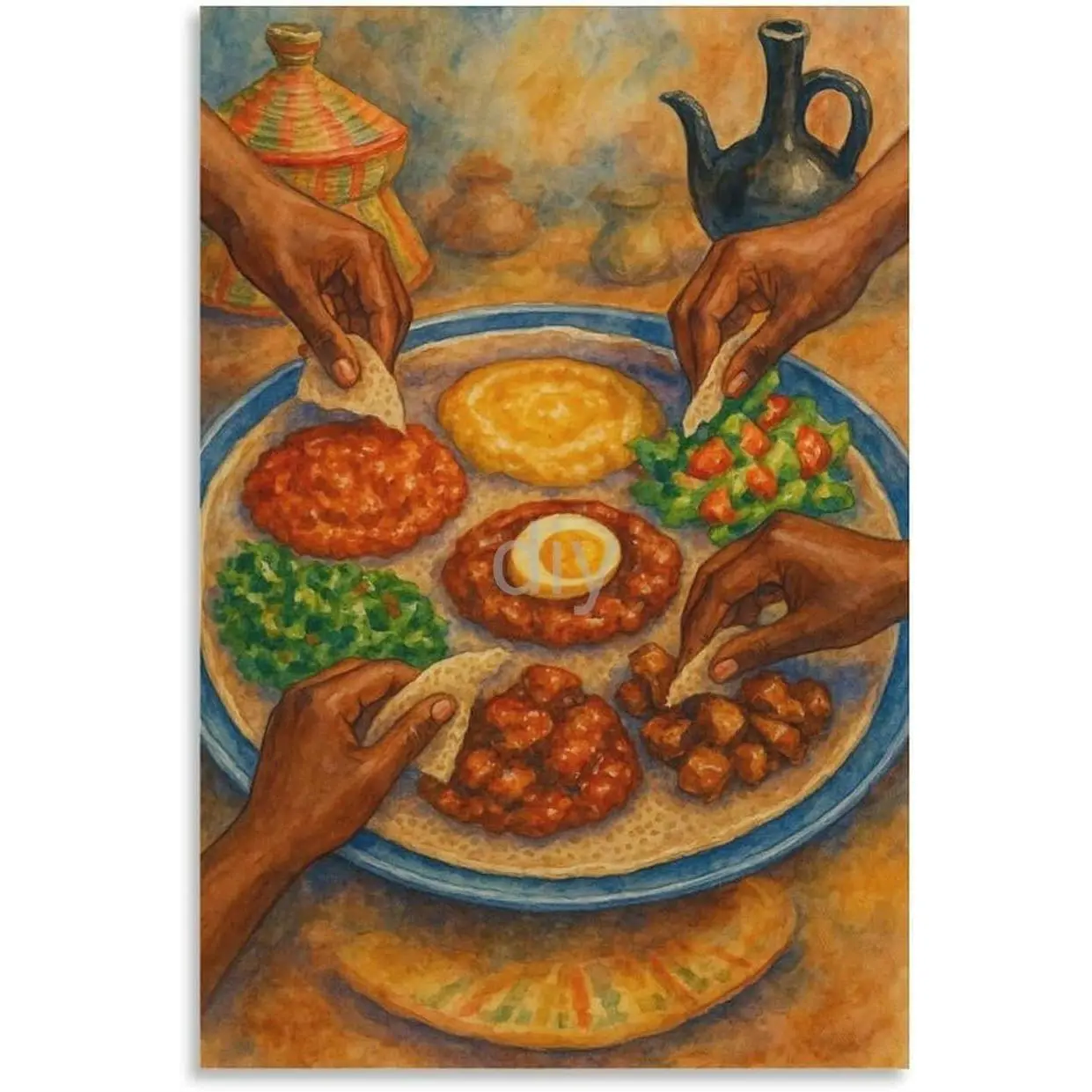 Habesha Ethiopian Eritrean Food Wall Art Injera Sharing Platter African Kitchen Dining Canvas Poster Bedroom Decor Landscape Office Room Decor Gift