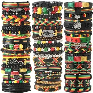Red, Yellow And Green Multi-color PU Leather Bracelet Multi-Layered Design Adjustable Size Ethnic Style Beaded Bracelet Is Suitable for Birthdays, Anniversaries, Daily Festivals, Gifts for Friends And Family, for Teenager