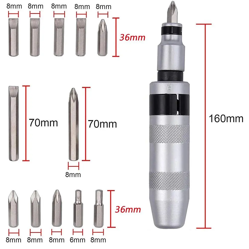 13-Piece Professional Impact Screwdriver Extractor Set - Manual Stripped Screw Remover with Metal Case, High Torque Mechanic Tools for Automotive Use