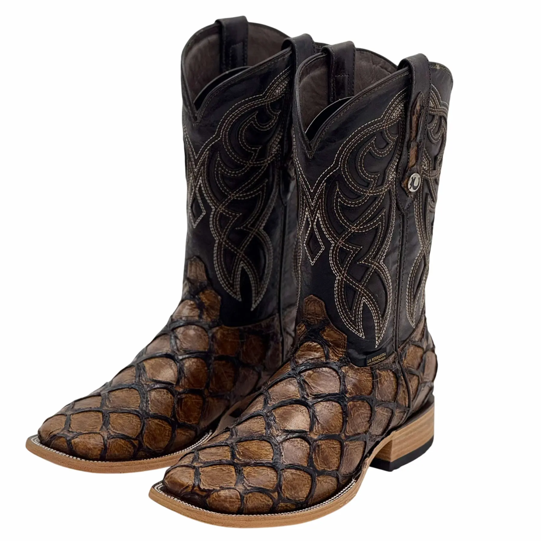 LA HERRADURA Men's Miel Briloso Winter Square Toe Cowboy Walking Boots, Closed Toe Stylish Footwear with Wood Sole
