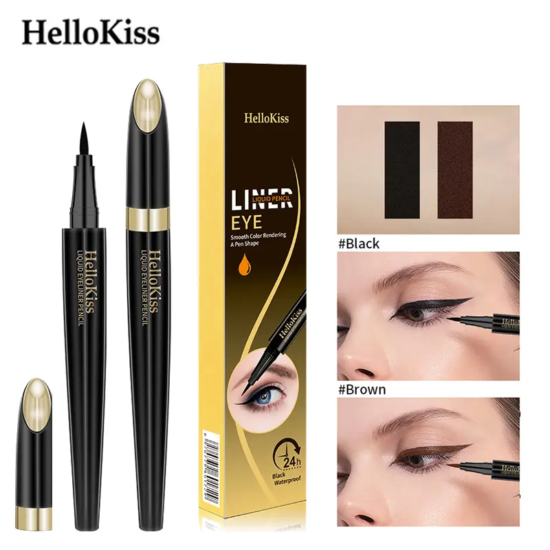 HelloKiss Brush-Tip Liquid Eyeliner - Vegan, Cruelty-Free Beauty Product, Lightweight Ultra-Creamy Brush, Waterproof, Smudge-Proof, 24-Hour Long-Lasting Fine-Point Smooth Application, Ideal Makeup Gift, Beauty Products, Cosmetic