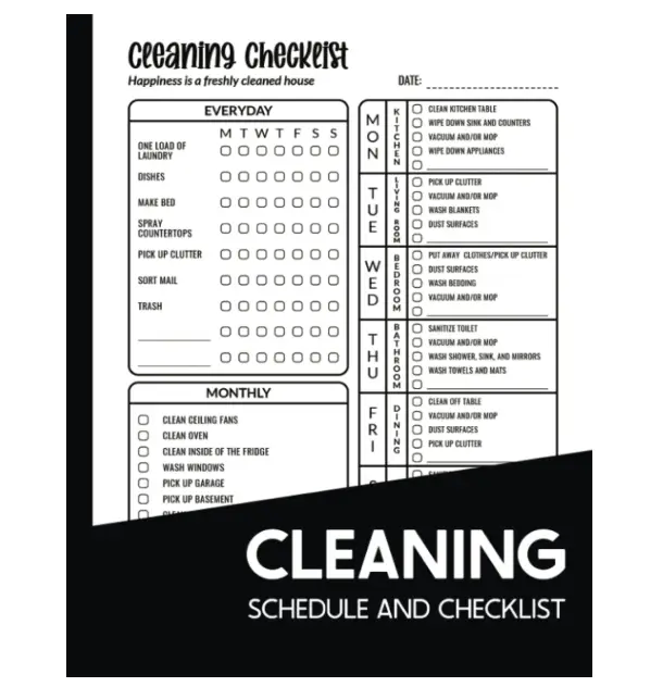 Cleaning Schedule and Checklist: Daily Weekly and Monthly Household Cleaning Planner for Adults Paperback