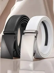 Men Leather Waist Straps Belts for Weddings/Business Men's White Automatic Buckle Belt Elegant Formal Belt Gift for Husband/Dad Trendy Exquisite Belt