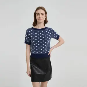 Women's Fuzzy Crewneck Sweater - Wild Fable Navy Blue Polka Dots XS