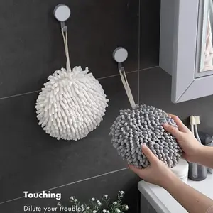 Hanging Hand Towel Hangable Kitchen Bathroom Accessories Soft Plush Hanging Towel Quick-Drying Towel For Dry Hands Wipe Towels Ball