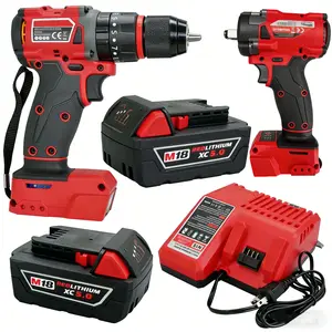 MILWAUKEE Electric Wrench & Impact Drill Combo Set, 18V Brushless 300N High Torque, Forward Reverse Adjustable, Compatible with Milwaukee M18 DCF880 Battery for Garage DIY Auto Maintenance