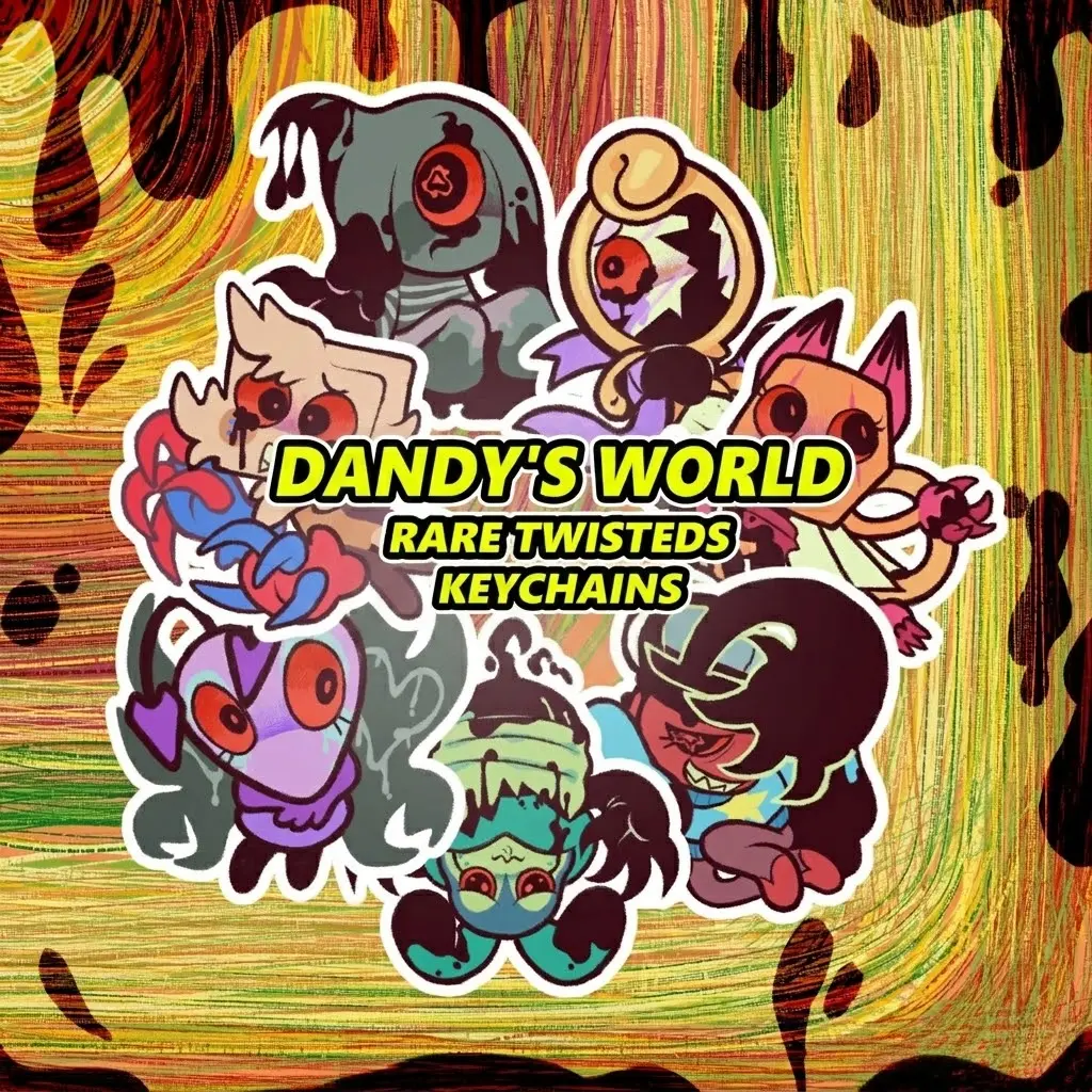 ROBLOX Dandy's World Rare Twisteds Keychains - Blot, Flutter, Gigi, Glisten, Goob, Scraps, Squirm Acrylic Charms - Kawaii Keyrings Birthday Gifts – Cute Acrylic Keychain Charms, Perfect Gift for Fans & Collectors