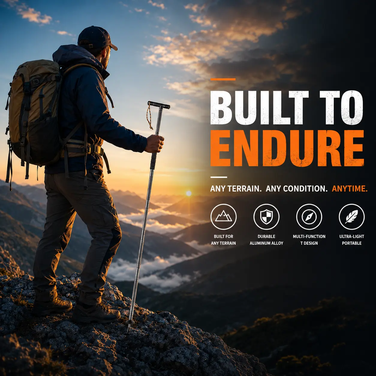 Trekking pole, detachable, lightweight trekking pole, unisex, with multifunctional tools, shock absorption, quick length adjustment, suitable for hiking and outdoor exploration, carrying bag for off-road use