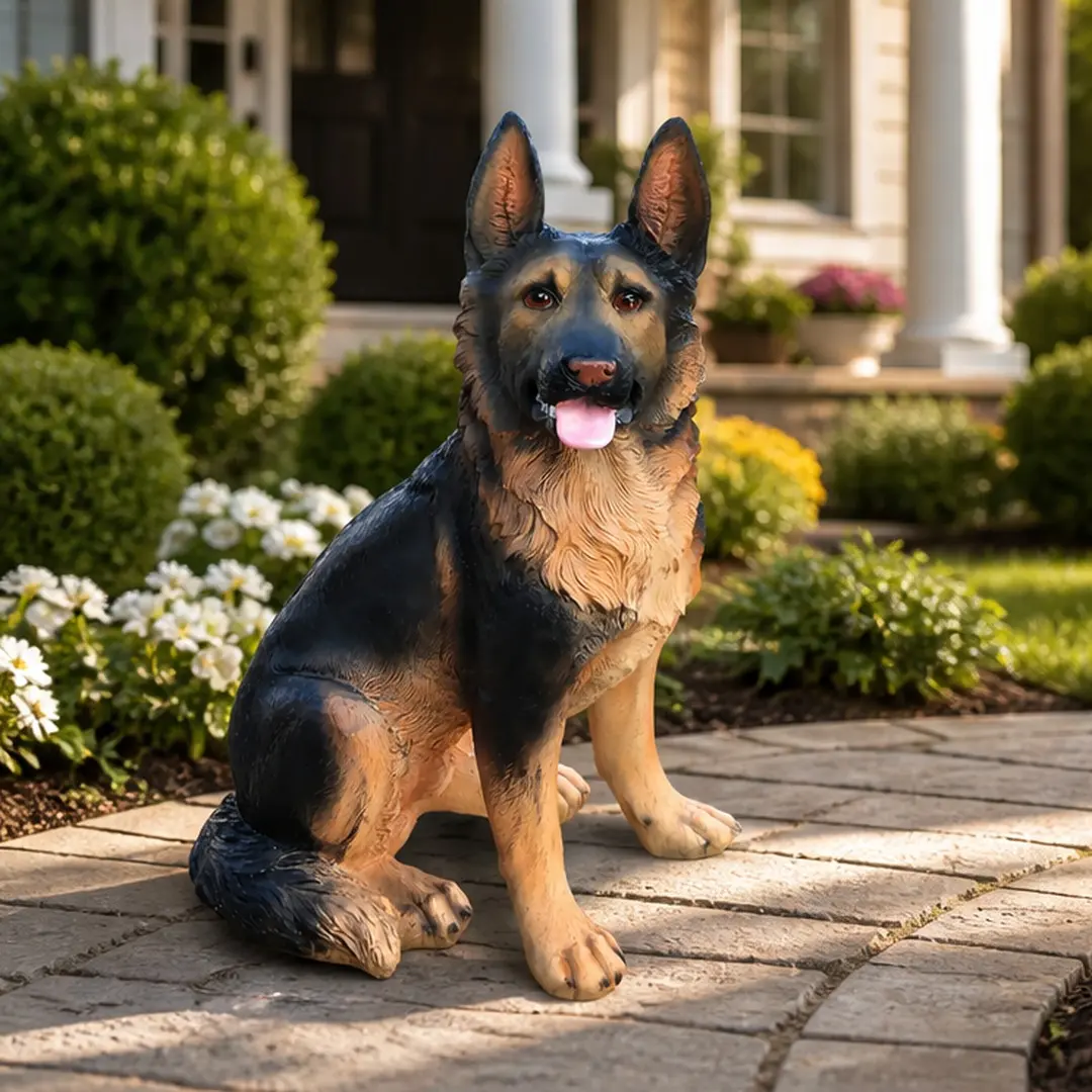 ARCH German Shepherd Dog Statue Resin Outdoor Garden Sculpture Brown Lifelike Decorative Yard Art for Patio Lawn Porch Home Decor UV Waterproof Heavy Duty 18.5 Inch, Brown Color Options, Resin Material, Product Weight: 6.20 lb, Color: Brown
