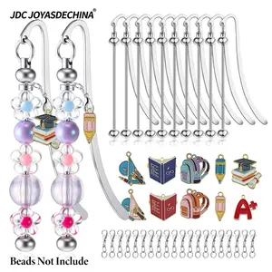 40pcs Beadable Bookmark Set, Includes 10 DIY Metal Blank Bar Bookmarks for Beads, 10 Graduation Cap Backpack Pen Charms, 20 Lobster Clasp Accessories, Book Lover Gifts for School, Thanksgiving, Christ
