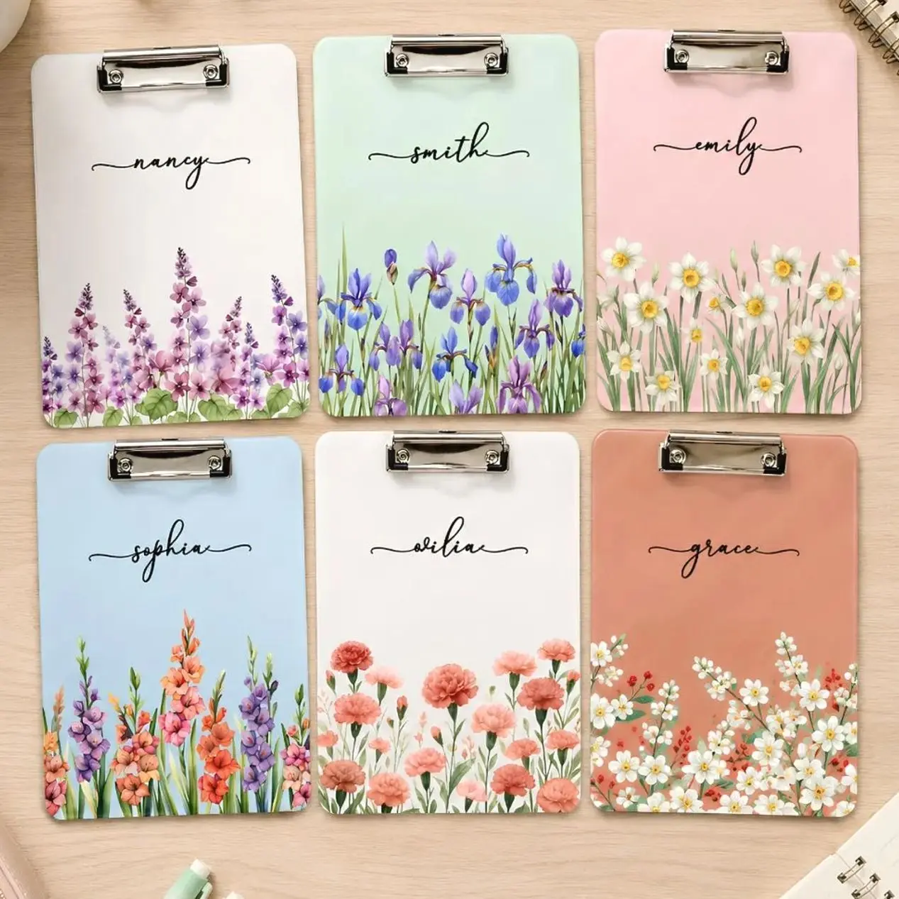 Personalized Acrylic Clipboard for Teacher, Custom Teacher Name and Birth Flower Paper Clipboard, Striped Back to School
