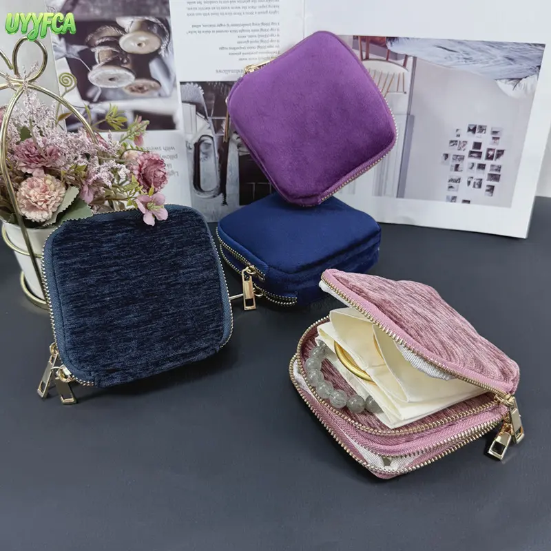 Women’s Tasseled Zippered Chenille Fabric Jewelry Pouch - Satin-Lined, Anti-Scratch, Travel-Ready Portable Storage Bag for Rings, Bracelets, Earrings, Necklaces, Ideal for Daily Carry, Vacation Gift, Accessory, Organiser, Holiday Gift, Jewelry Safe