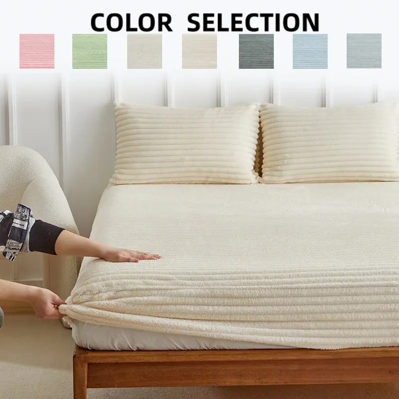 King/queen Size Bedding Set, Soft Rabbit Fur Fabric, Anti-Wrinkle Design, Includes Sheet & Pillowcases (no Pillows)