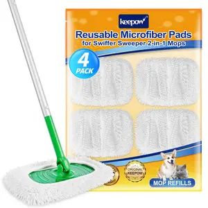 KEEPOW Reusable Microfiber Mop Pads Compatible with for All 10 Inches Swiffer Sweeper Mop 4 Pack (Mop is Not Included)