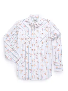 Men's Ely Cattleman Long Sleeve Wallpaper Floral Print Western Snap Shirt - White