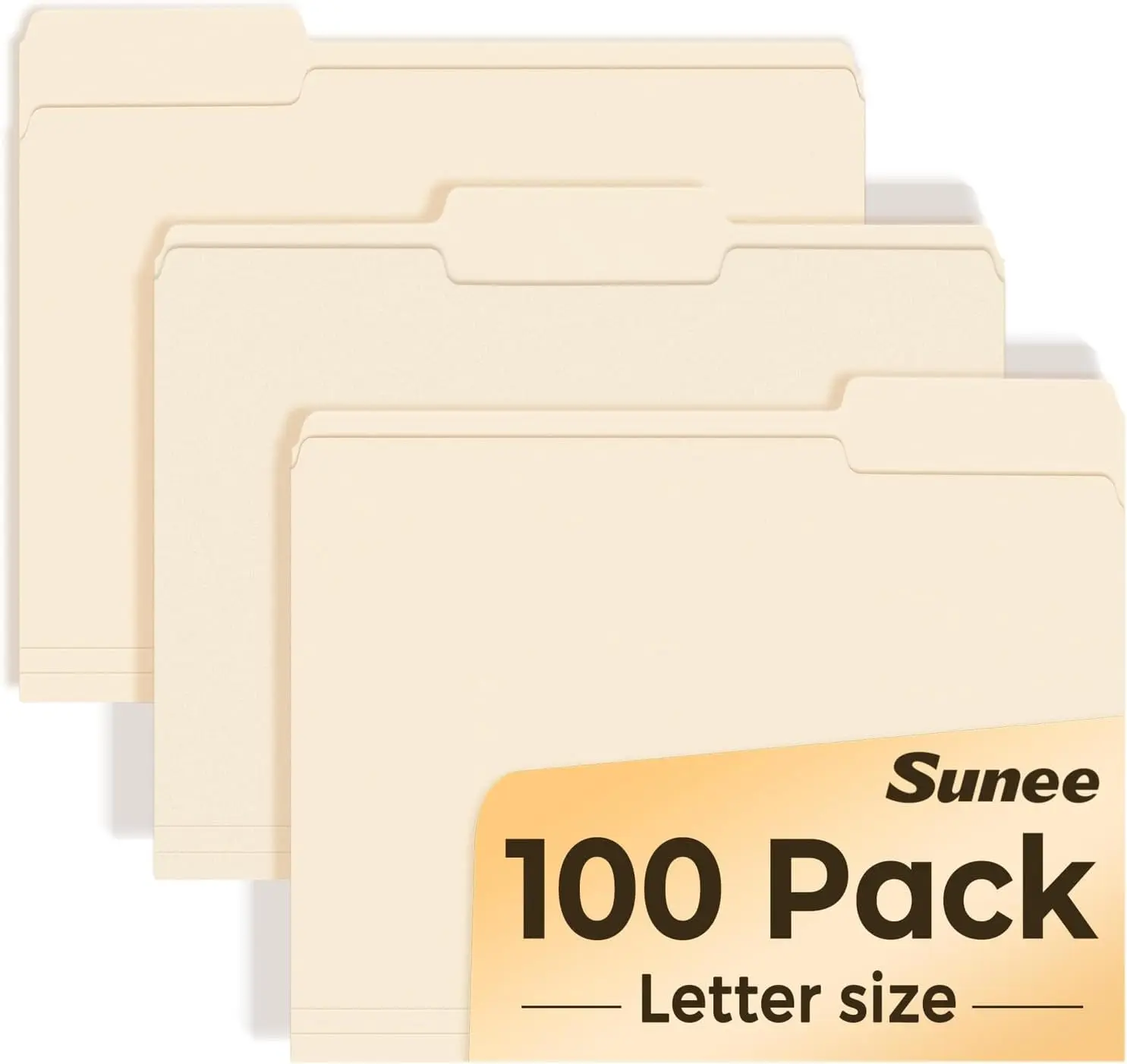 SUNEE Letter Size Manila Folders (8.5x11in) - 100 Pack Bulk Folders, 1/3 Cut Tab, Sturdy Paper Durability, File Organizer & Filing Aid for Business Letter Docs Organization