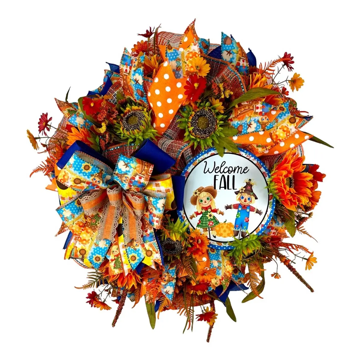 Rustic Scarecrow and Sunflower Fall Wreath for Front Door Decoration