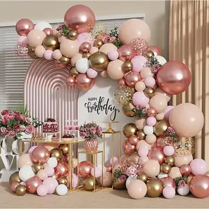 237pcs Rose Gold Balloon Garland Arch Kit, Happy Birthday, 5/10/18inch Nude Light Pink Metal Gold Confetti Balloons, Latex Balloons for Valentine Anniversary Wedding Bridal Baby Shower Gender Reveal Girls Birthday Party Decor Balloon Decorations