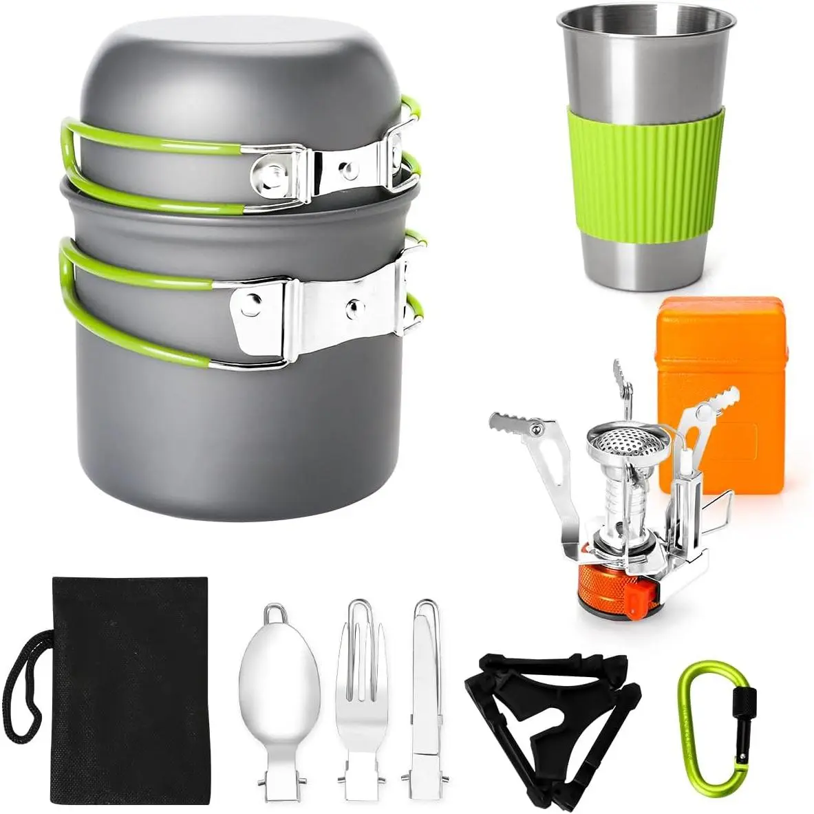 Camping Cookware Set, Lightweight Stackable Non-Stick Pot Pan Bowls with Storage Bag, Campfire Cooking Utensils Camping Gear for Outdoor Hiking, Backpacking, Camping, Picnic and Survival Emergency