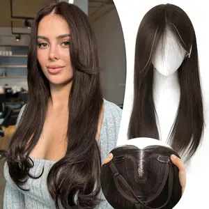 [ISAIC] 21inch Top Clip Bangs, Slightly Curly Hair No Hairnet Required Large Hair Piece, Natural Invisible Volume, Toupees  Hair Piece for Women with Little Top Hair