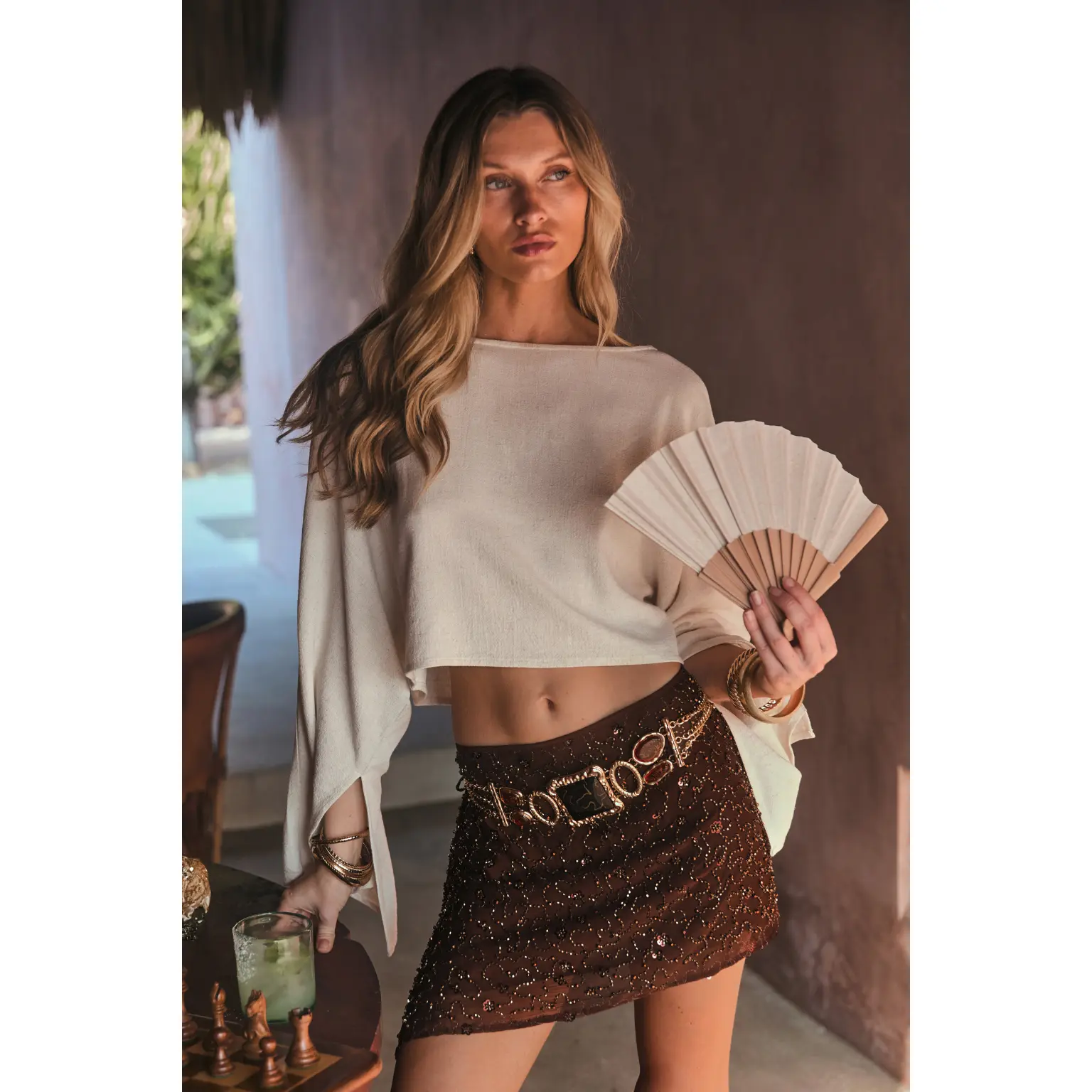Freya Mocha Beaded Sarong