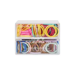 [RUBY VIBE CO] CandyPop Soft Mini Hair Ties Gentle No-Damage Elastics for Kids 200 Count Colorful Set Plain Pattern Durable Flexible Rubber Nylon