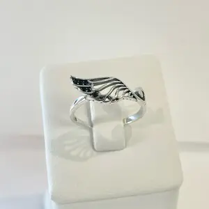 Sterling Silver 925 Black CZ Wing Thin Ring