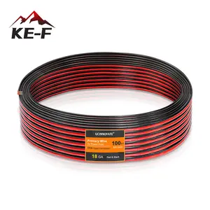 KE-F 18 Gauge Electrical Wire, 100Ft (Red 50Ft+ Black 50Ft) PVC CCA Automotive Wire, Flexible 12V Low Voltage Wire Copper Clad Aluminum Wire 2 Wire Cable for Doorbell Wire Led Lamp Landscape Lighting Wire