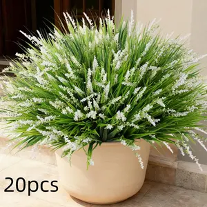 20PCS Artificial Plants Fake Flowers Monkey Grass for Outdoors,UV Resistant Realistic White Faux Greenery Shrubs Outside Decor for Home Garland Porch Patio Balcony Planter Yard Office Pathway