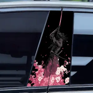 2pcs Japanese Anime Samurai Car Stickers, B Pillar Decoration Film, Sunproof Waterproof Scratch Resistant, Durable Vinyl Material