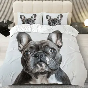 3PCS Duvet Cover Set, 1 Machine Washable Duvet+2 Pillowcases(Without filler), French Bulldog Dog Animal Cute Funny Adorable Pet theme, Christmas bedding set, Softcomfortable Easy-care Suitable for decoration Bedroom Guestroom Kidsroom Livingroom, Bed Sets
