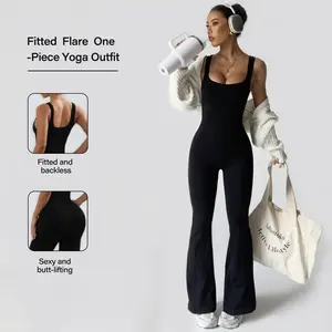 Women’s One-Piece Workout Jumpsuit – Square Neck Flare Leg Activewear Romper, Buttery Soft Stretch Yoga Bodysuit, Moisture-Wicking Sculpting Fit Athletic Outfit for Gym, Hiking & Fitness