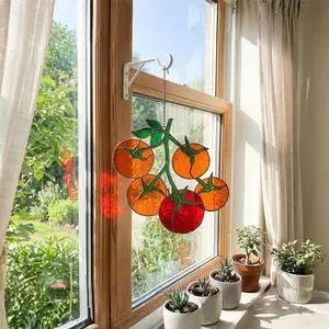 Red Tomato Stained Glass Suncatcher, Real Glass Vegetable Window Hanging, Farmhouse Kitchen Decor, Garden Lover Gift for Mom