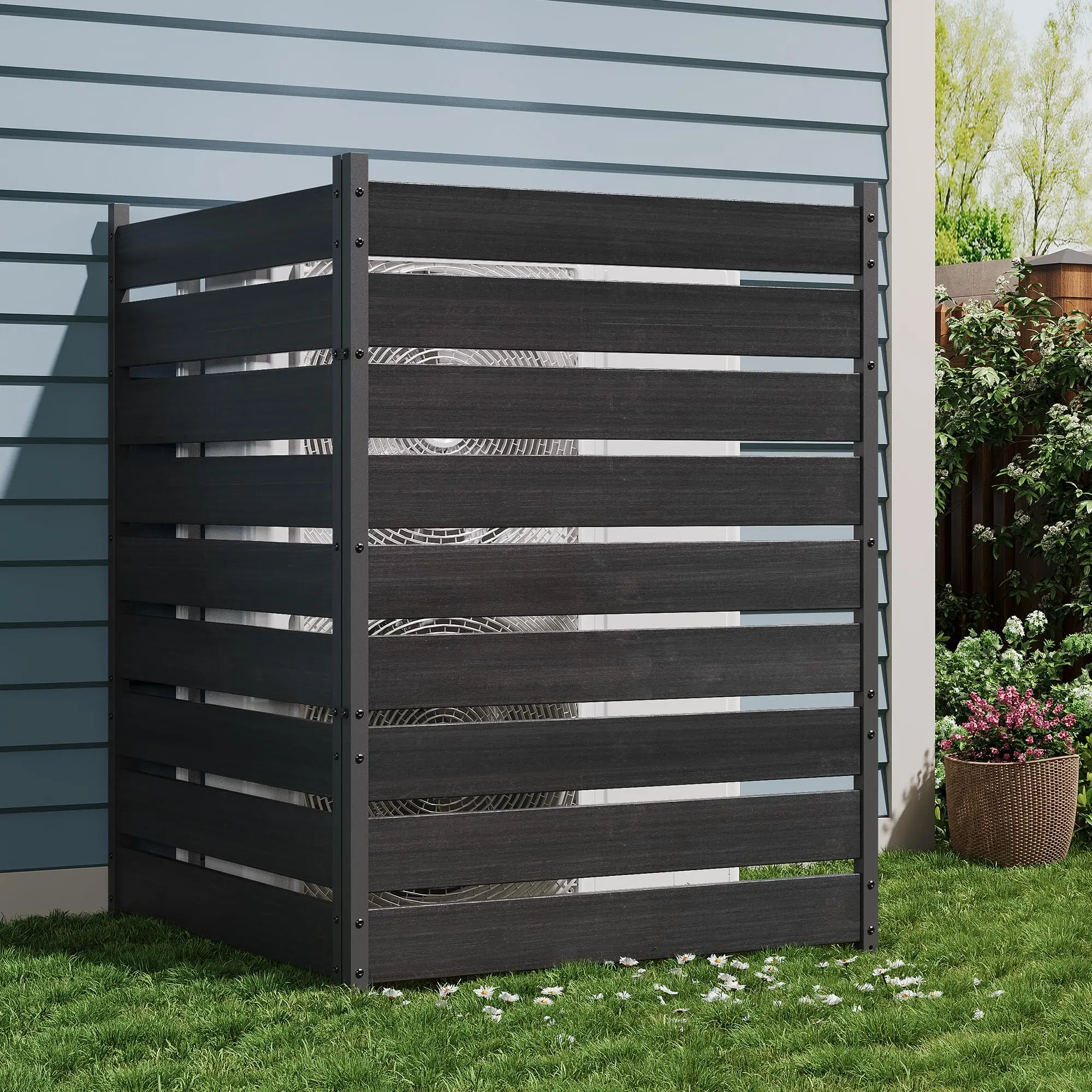 49" h x 38" w (2 Panels) Cedar Privacy Screen,Trash Can Fence, Air Conditioner Fence, Wood Fence Panel,Ideal Outdoor Privacy Wall, Pool Equipment Enclosure,Black