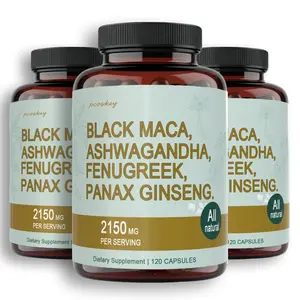 4-in-1 Organic Black Maca Root, Ashwagandha, Fenugreek, Panax Ginseng Supplement for Men and Women in Capsules