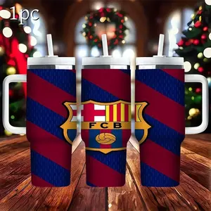 1pc FCB football club theme, 40oz large-capacity stainless steel Vacuum Insulated cup with a straw, Tumbler - The stainless steel ice boss cup for football fans, suitable for outdoor travel, camping, office, can hold both hot and cold beverages