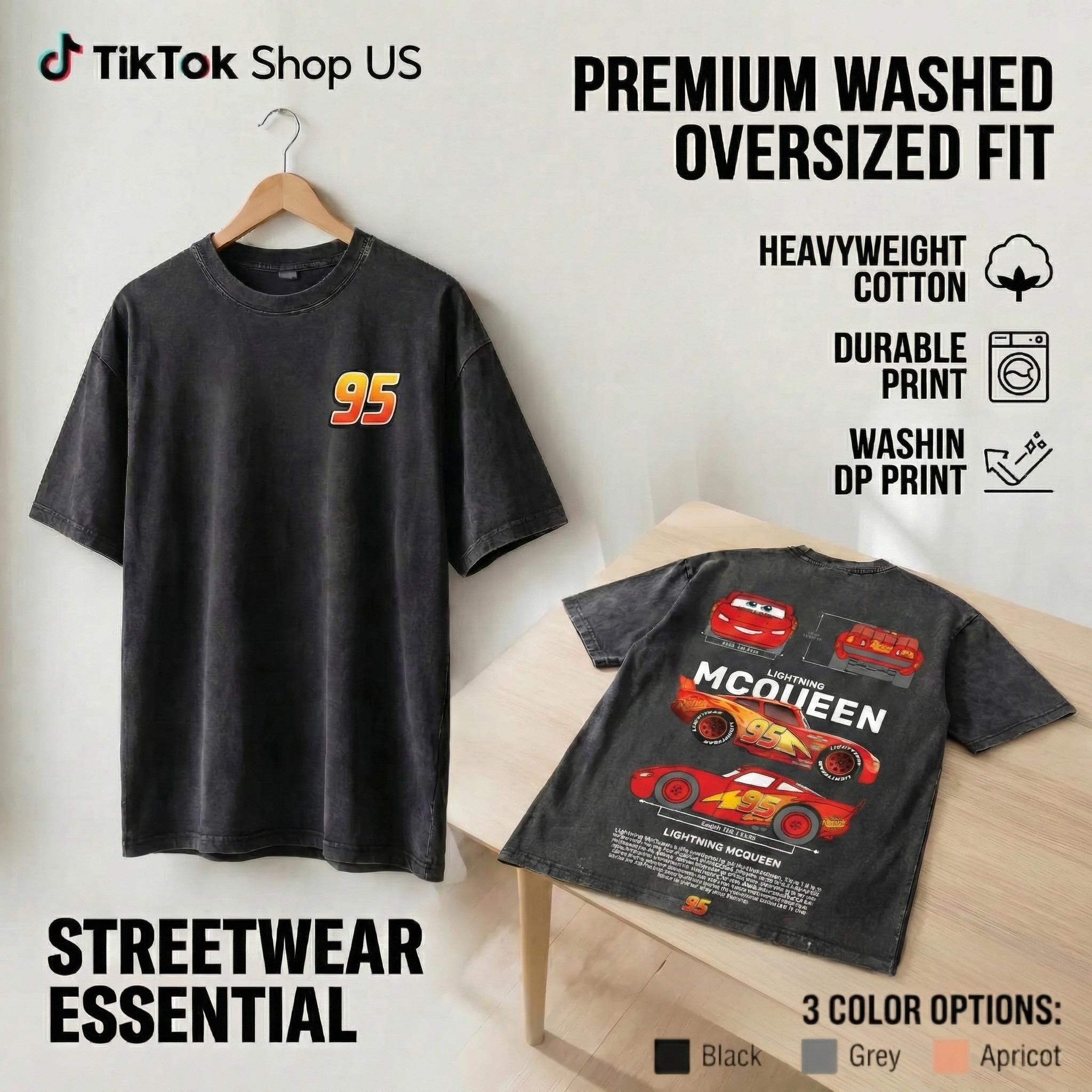 Cars Movie T-Shirt Retro Mcqueen and Mater Vintage Oversized Tee – Y2K Unisex Acid Wash Two Side Graphic TankTop, Top Trendy Streetwear Gym Shirt For Movie Game Fans