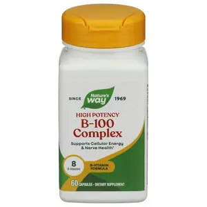 Nature's Way High Potency B-100 Complex 60 Capsules - Supports Cellular Energy & Nerve Health with 8 B-Vitamins