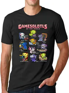 Men's Vintage Gamesolotls of the World T-Shirt, Funny Axolotl Gamer Graphic Short Sleeve Cotton Top for Everyday Wear, Distressed