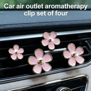 New 4-Pack Pink Flower Car Air Freshener Vent Clips with Gold Accents, Universal Fit Auto Interior Decorations, Fashionable Car Accessories for Sedans, SUVs, and Trucks, Car Fragrance Set