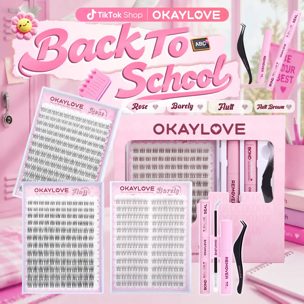 OKAYLOVE Natural Lash Clusters Kit Rose | Vivi | Nira | Flutt Brown Wispy Lash Extension Kit with Long-lasting Lash Bond and Seal,Tweezers and Remover for DIY Eyelash at Home for Natural Makeup Girl Gifts #backtoschool #sohochic