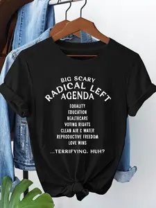 Women'S BIG SCARY RADICAL LEFT AGENDA Graphic T-Shirt - Bold Political Statement Tee with Equality, Healthcare, Voting Rights - Black Shirt with White Text - Lightweight Spring/Summer Top for Protests, Everyday Outfits & Gifts for Social Justice Advocates